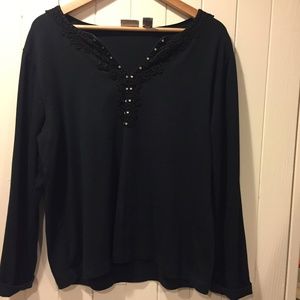 Chico's Black Embellished Long-Sleeve Shirt